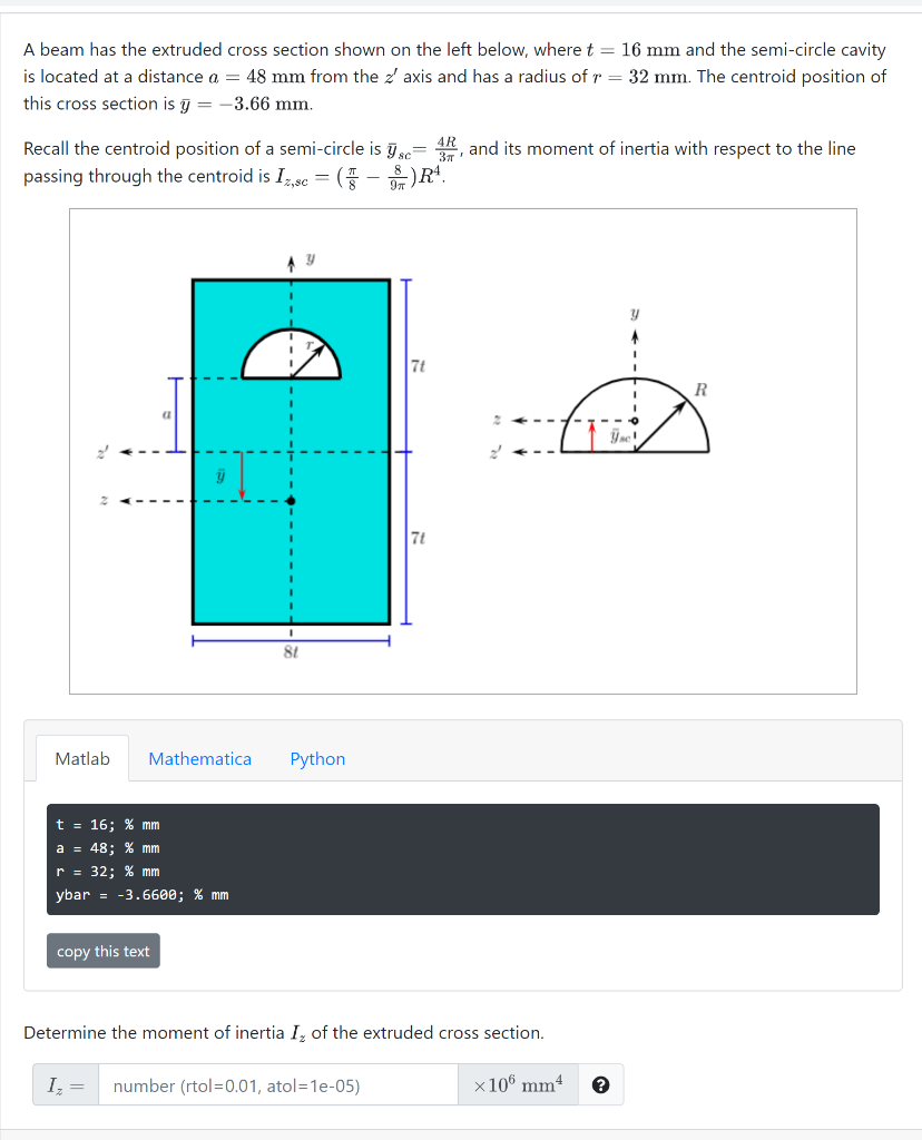 Solved A beam has the extruded cross section shown on the | Chegg.com