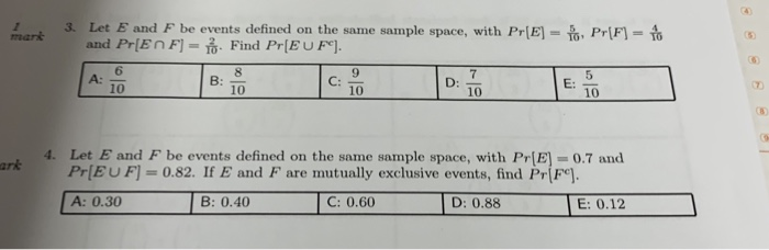 Solved 3. Let E and F be events defined on the same sample | Chegg.com