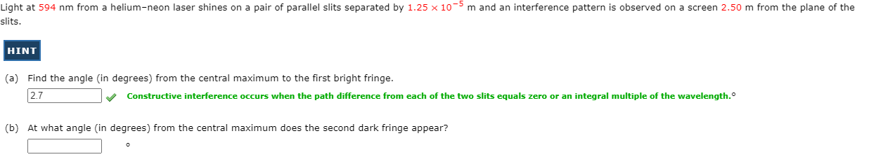 Solved Light at 594 nm from a helium-neon laser shines on a | Chegg.com