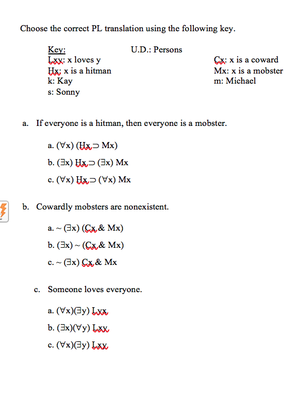 Solved Choose The Correct Pl Translation Using The Follow Chegg Com