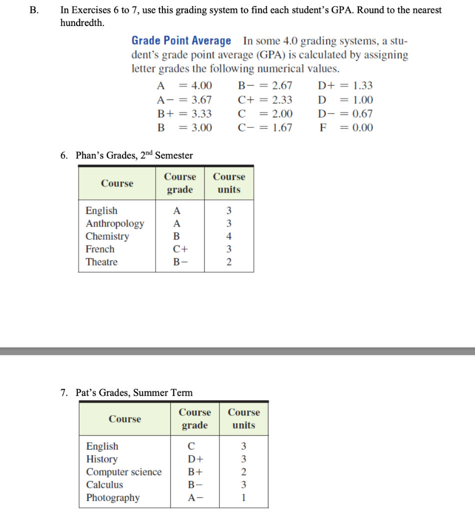 Solved B. In Exercises 6 to 7, use this grading system to | Chegg.com