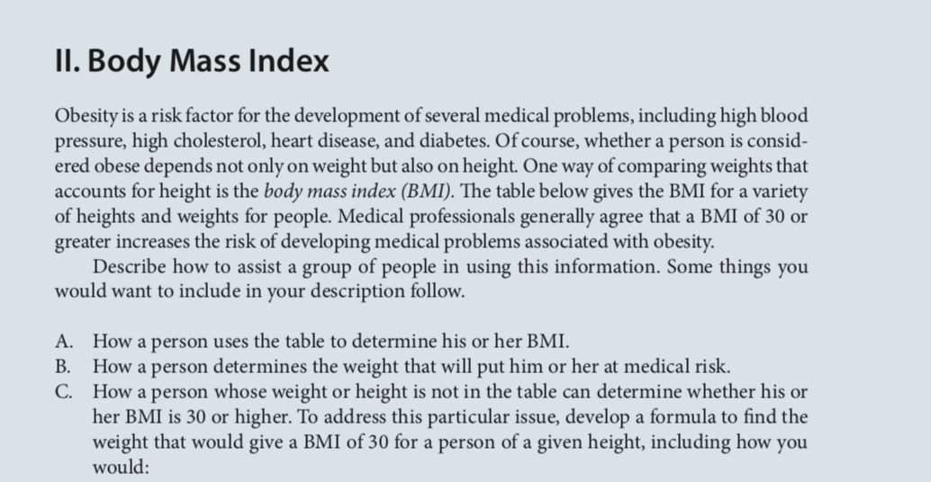 Solved II. Body Mass Index Obesity is a risk factor for the