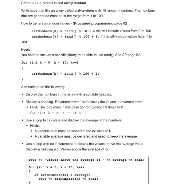 Solved Create A C Project Called Arrayrandom Write Code