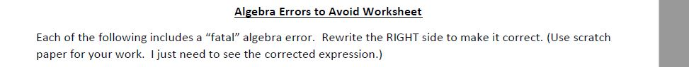 Algebra Errors To Avoid Worksheet Answers