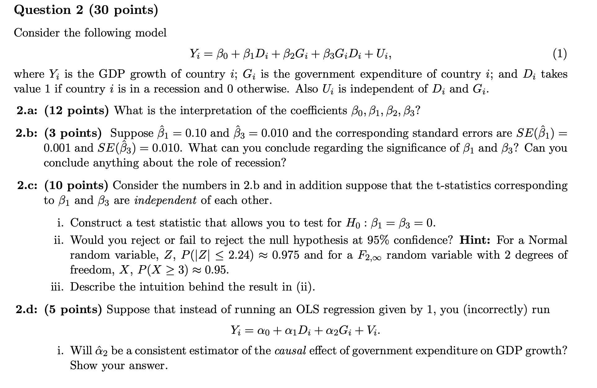 Solved Consider The Following Model | Chegg.com