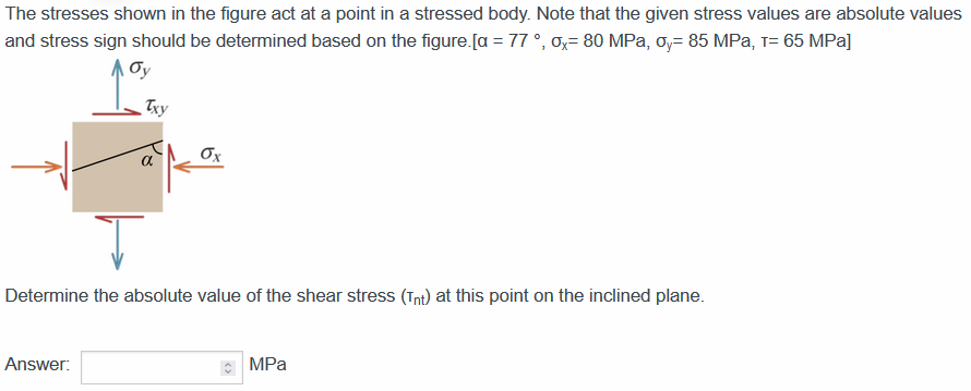 Solved The stresses shown in the figure act at a point in a | Chegg.com