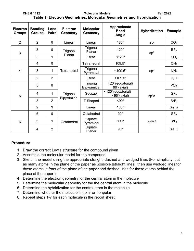 Pleas help with this Molecular Models Report Sheet | Chegg.com