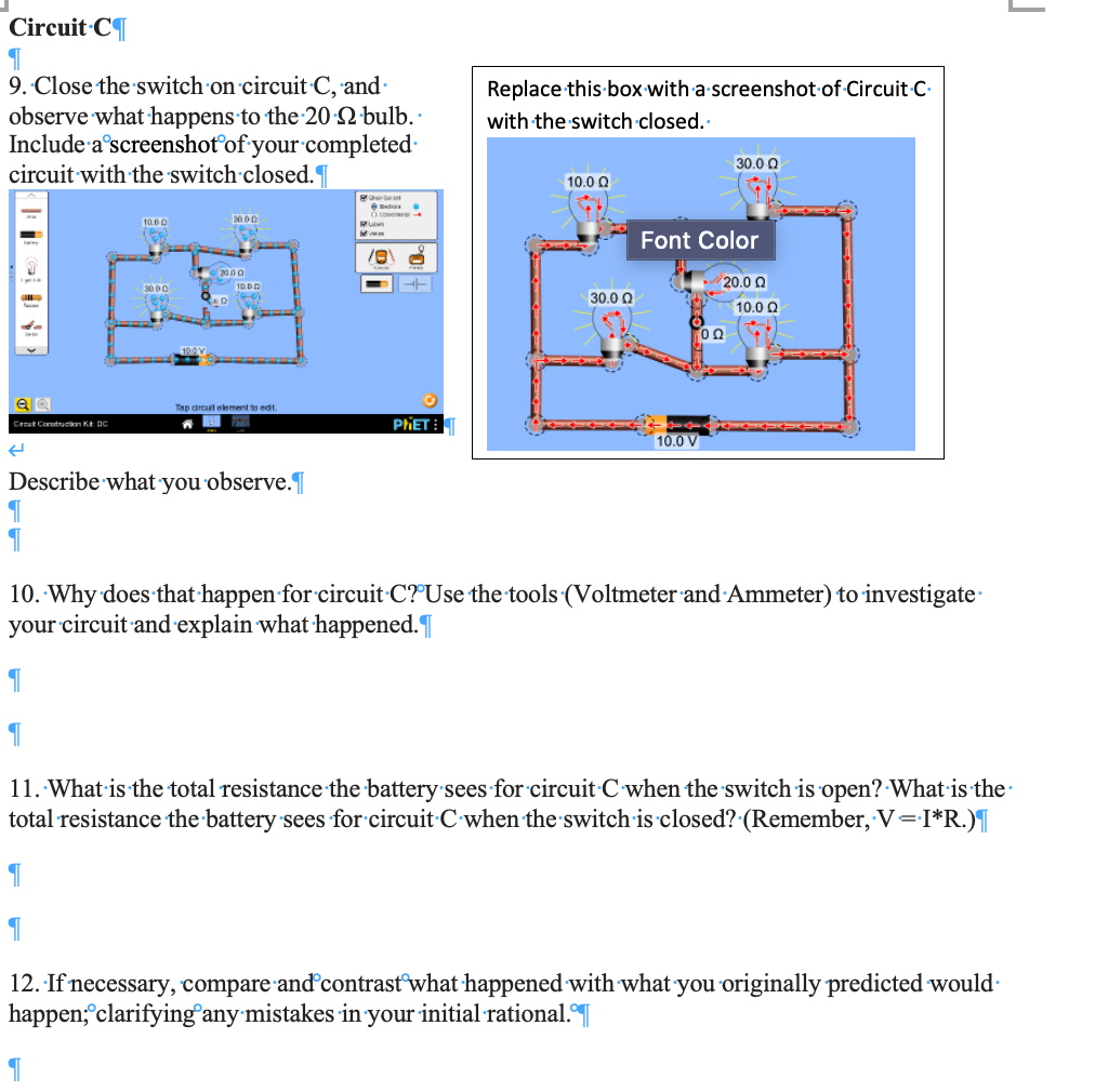 Solved Circuit C 1 9. Close the switch on circuit C, and