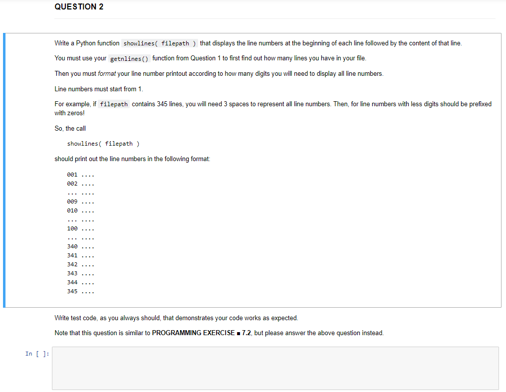 Solved QUESTION 2 Write a Python function showlines( | Chegg.com