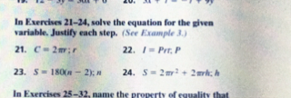 Solved In Exercises 21-24, solve the equation for the given | Chegg.com