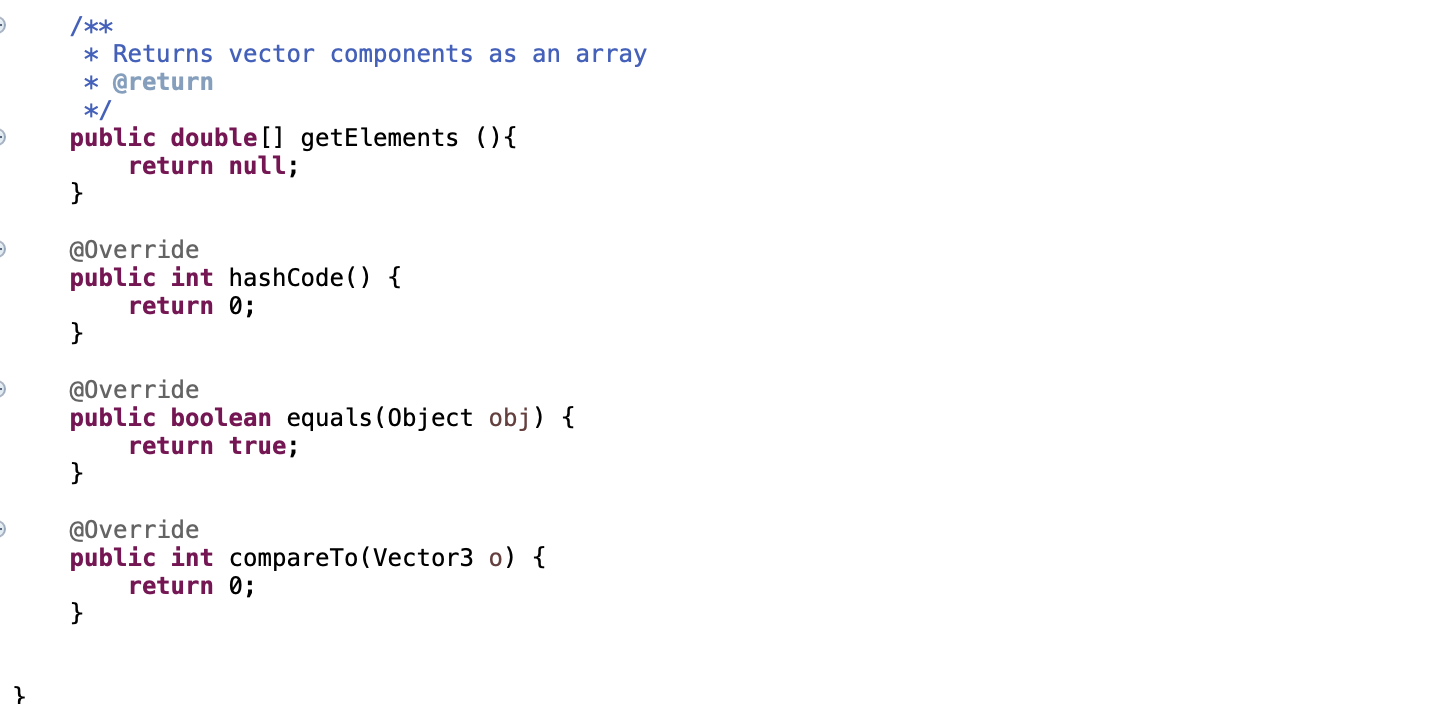 Solved > /** * An immutable class implementing a 3D vector | | Chegg.com