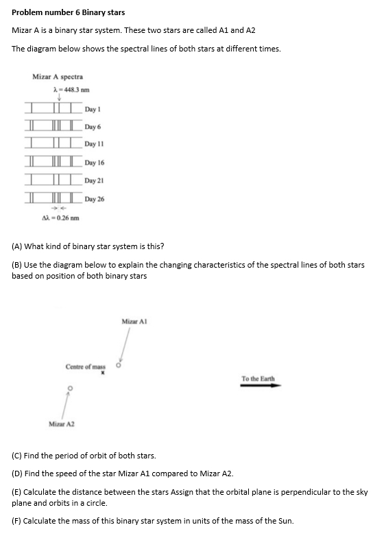 Solved Problem number 6 Binary stars Mizar A is a binary | Chegg.com