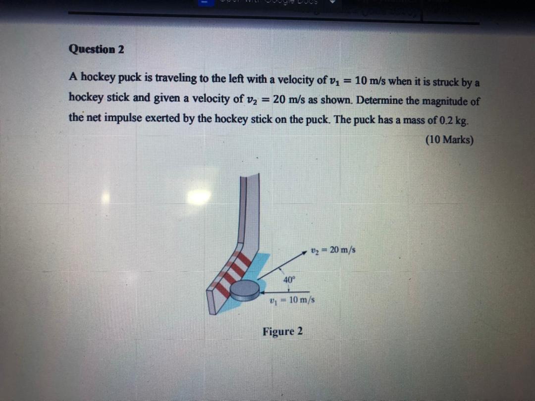 Solved Question 2 A hockey puck is traveling to the left