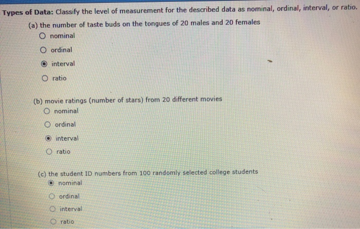 Solved Or Ratio. Nominal, Ordinal, Interval, Types Of Data: | Chegg.com