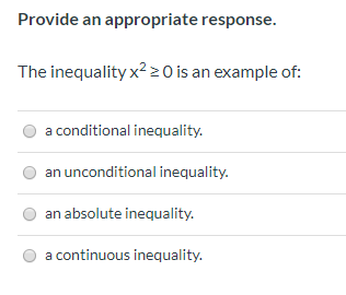 Solved Provide an appropriate response. The inequality x2 > | Chegg.com