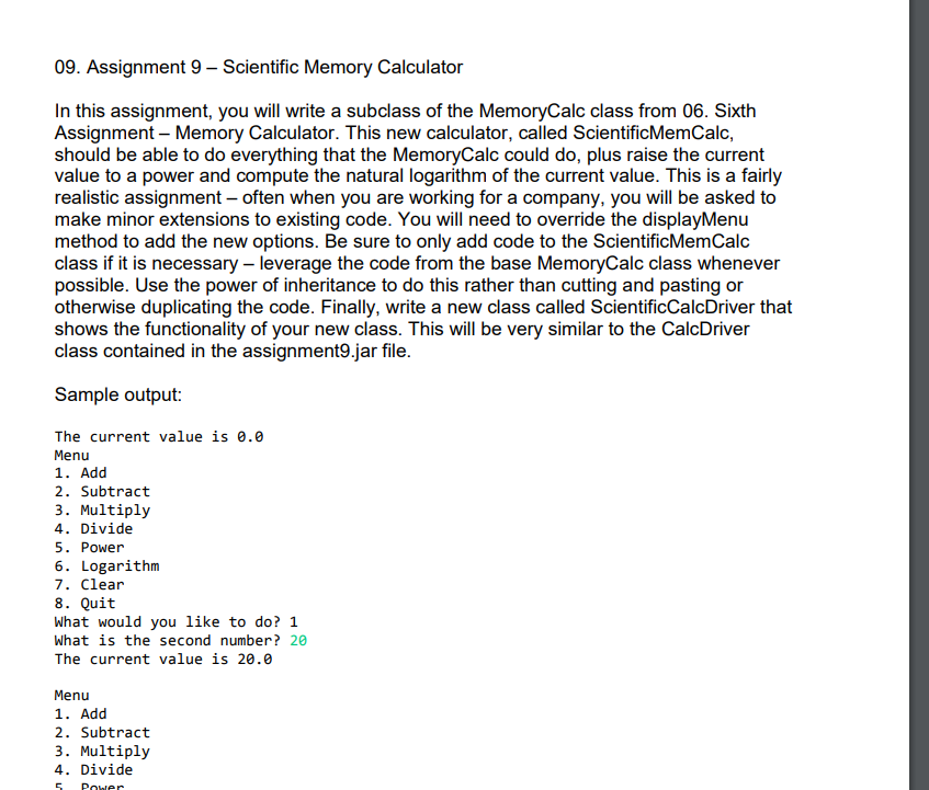 Solved 09. Assignment 9 - Scientific Memory Calculator In | Chegg.com