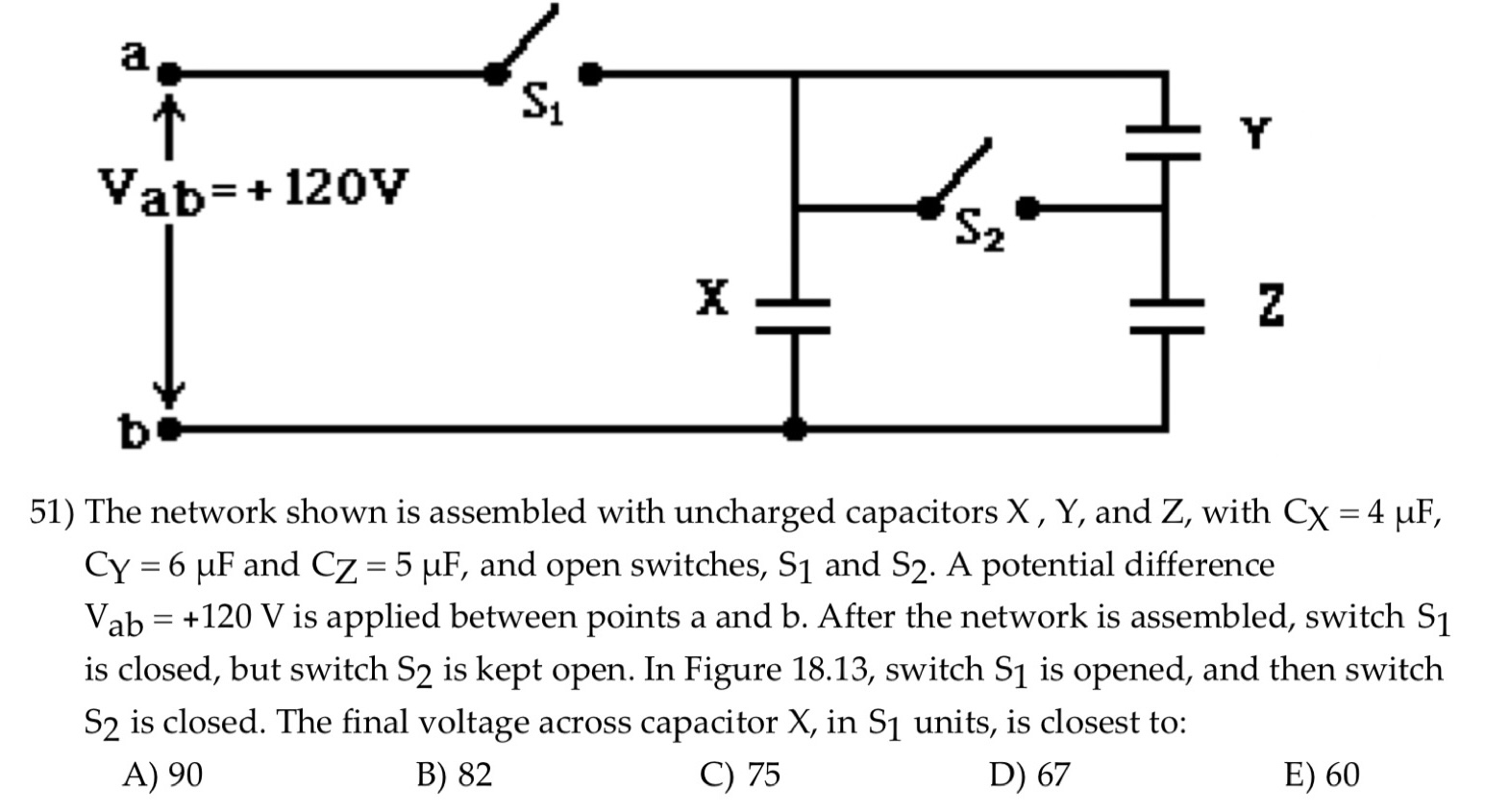 Solved 51) The network shown is assembled with uncharged | Chegg.com