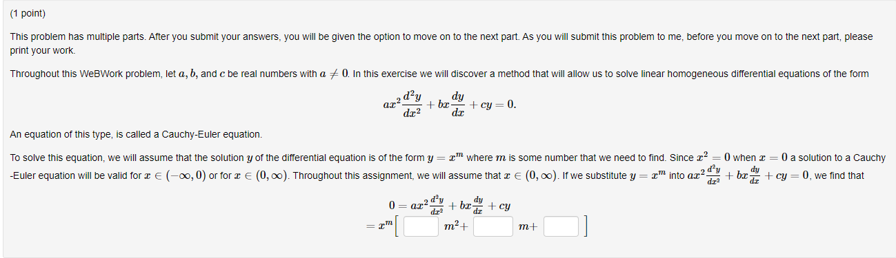 Solved (1 point) This problem has multiple parts. After you | Chegg.com