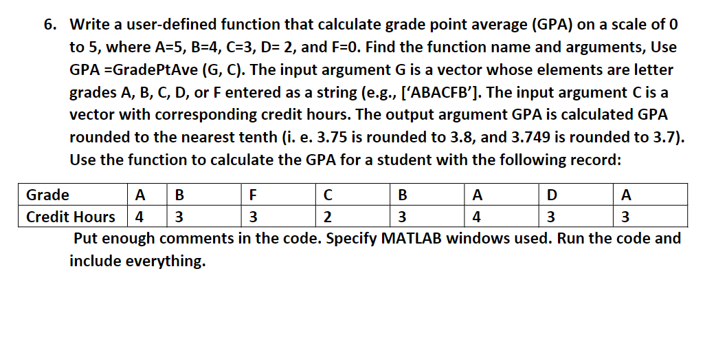 Solved 6. Write a user-defined function that calculate grade | Chegg.com