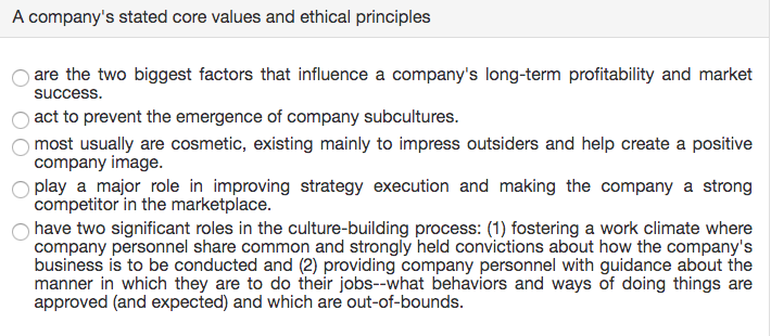 Solved A company's stated core values and ethical principles | Chegg.com