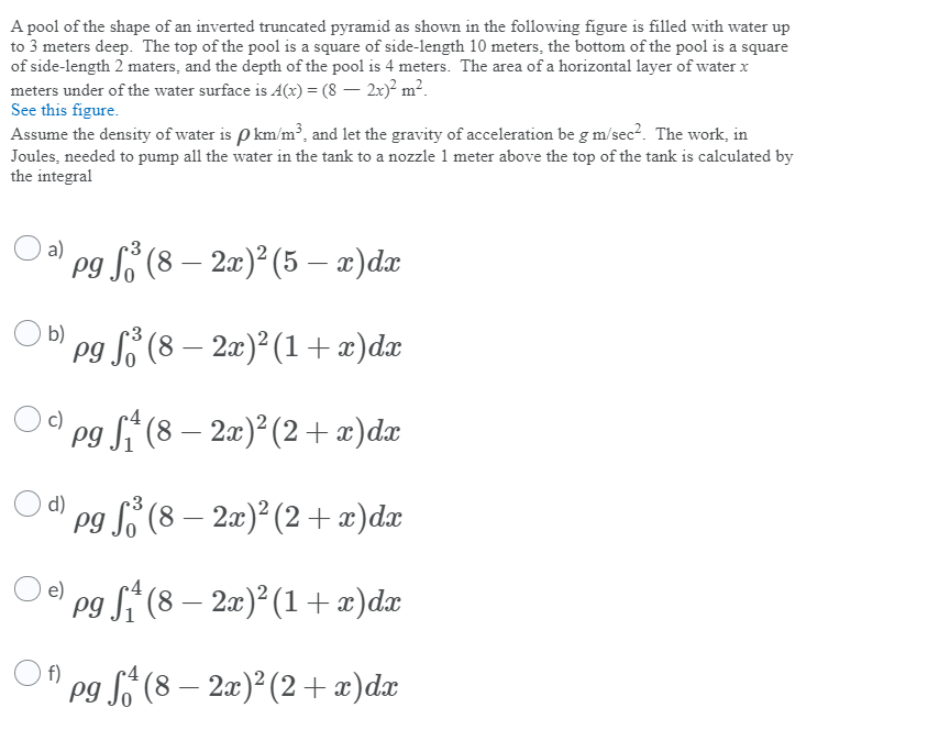 Solved A pool of the shape of an inverted truncated pyramid | Chegg.com