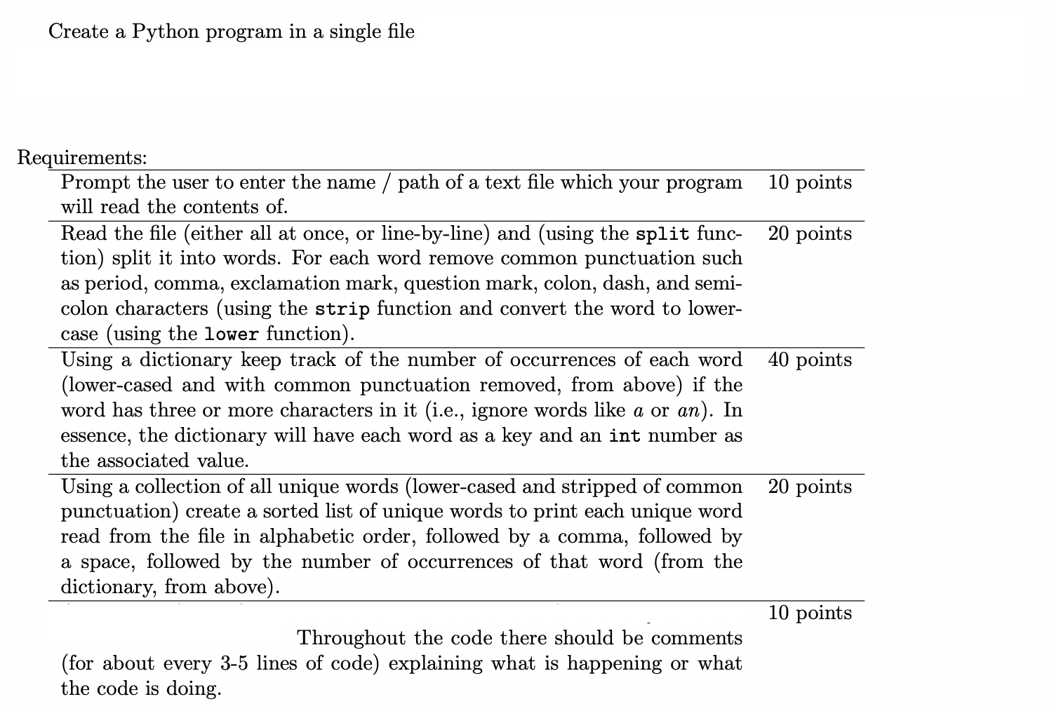 Create a Python program in a single file