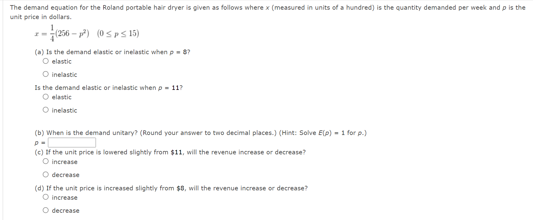 Solved The demand equation for the Roland portable hair | Chegg.com
