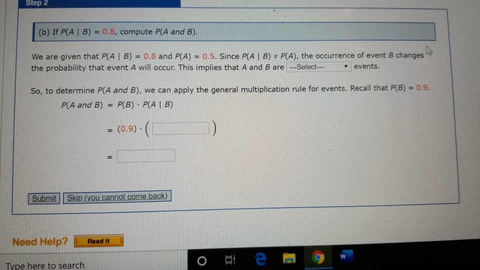 Solved Step 2 (b) If P( A B) = 0.8, Compute P(A And B). We | Chegg.com