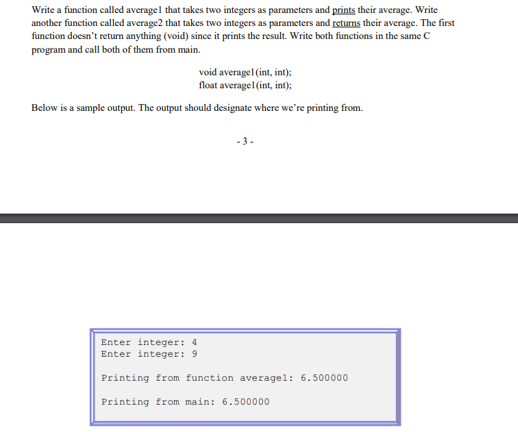 Solved Write a function called average1 that takes two | Chegg.com