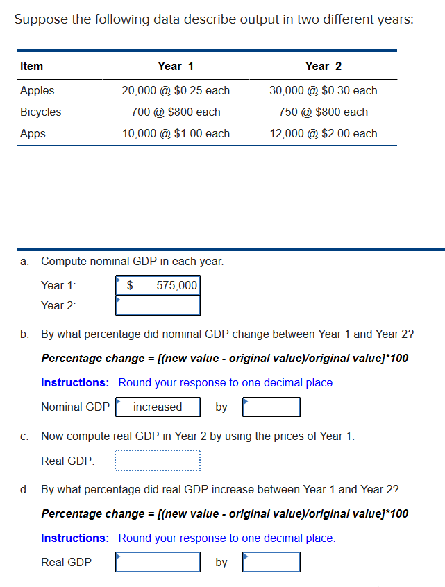 Solved Suppose the following data describe output in two | Chegg.com