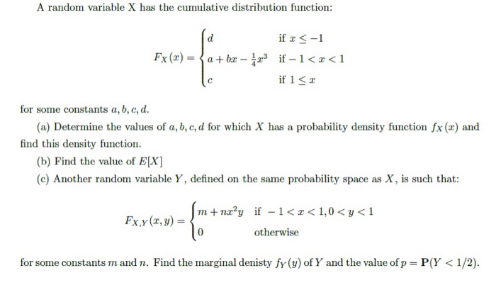 Solved A random variable X has the cumulative distribution | Chegg.com