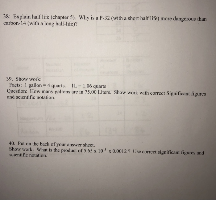 Solved 38: Explain Half Life (chapter 5). Why Is A P-32 | Chegg.com