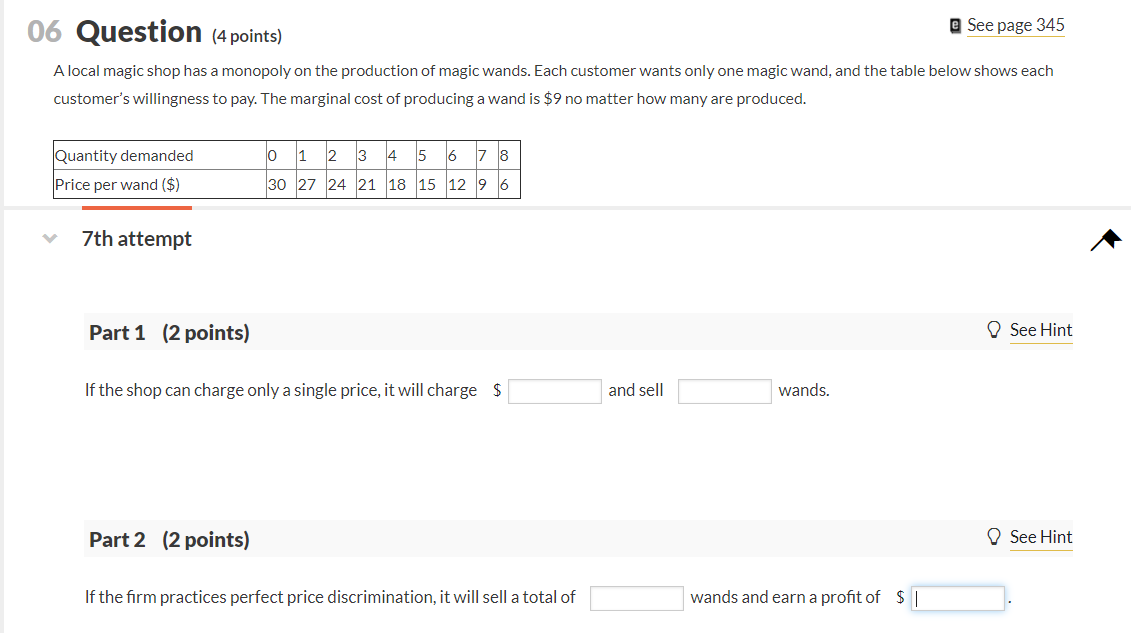 Solved 06 Question (4 points) @ See page 345 A local magic | Chegg.com