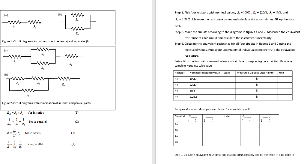 Solved Step 1. Pick four resistors with nominal values, R1