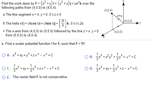Solved Find the work done by F= (x+y)i + (y2 + x)j+zek over
