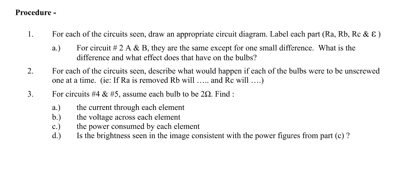 -Procedure - 1. For each of the circuits seen, draw | Chegg.com
