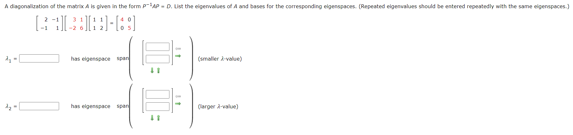 Solved A diagonalization of the matrix A is given in the | Chegg.com