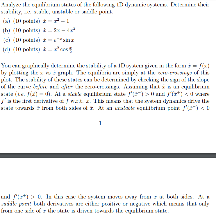 Solved Analyze the equilibrium states of the following 1D | Chegg.com