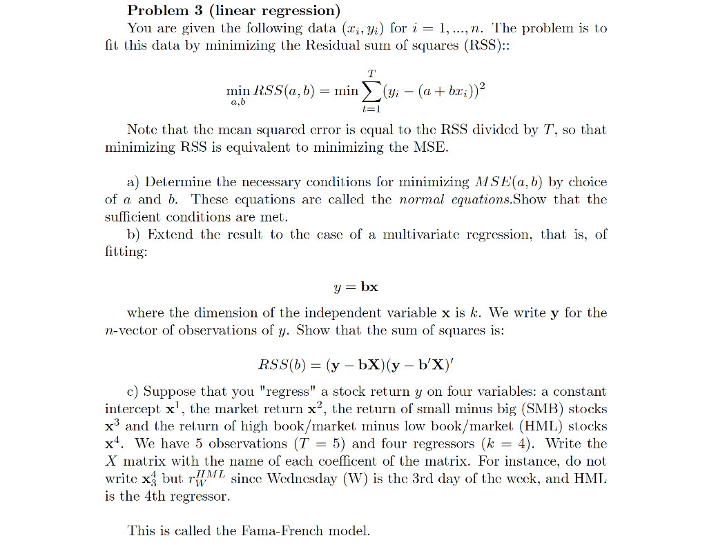 Solved Problem 3 (linear Regression) You Are Given The | Chegg.com