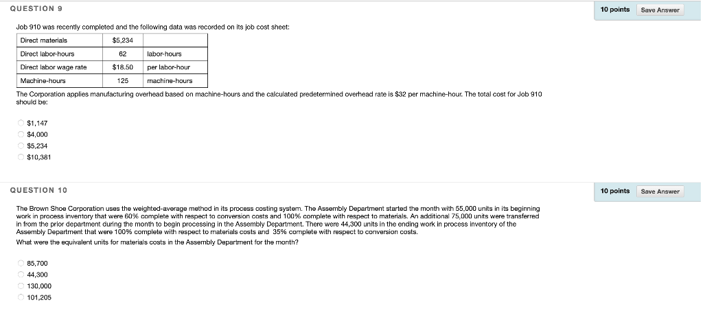 Solved QUESTION 9 10 points Save Answer Job 910 was recently | Chegg.com