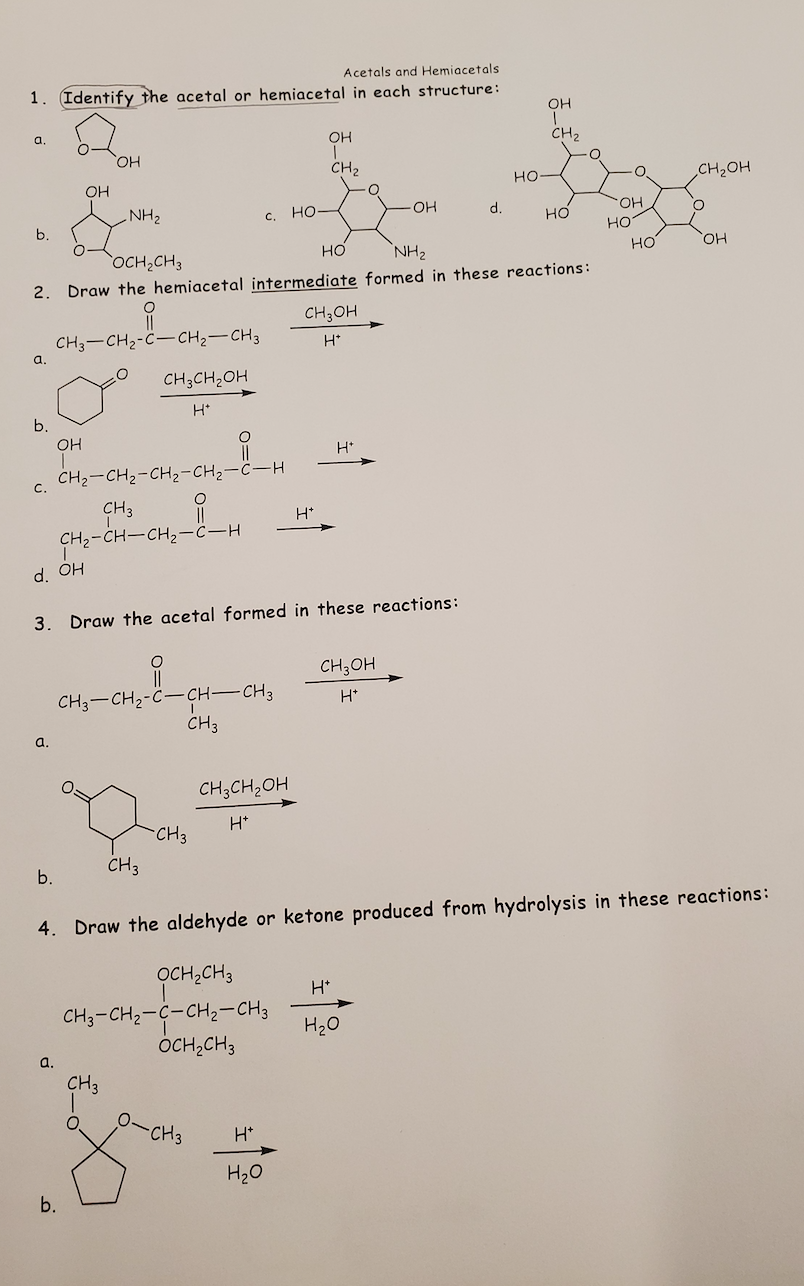 Solved Acetals and Hemiacetals 1. Identify the acetal or | Chegg.com