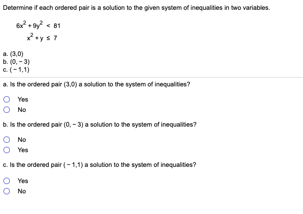 Solved Determine if each ordered pair is a solution to the | Chegg.com