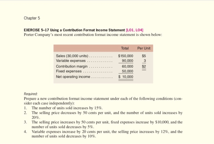 Solved Chapter 5 EXERCISE 5-17 Using a Contribution Format | Chegg.com