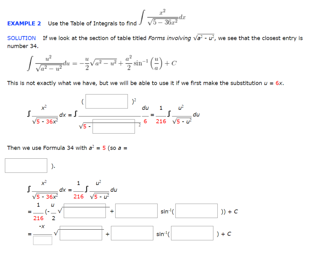 Solved V5 36x2 Use The Table Of Integrals To Find Exampl Chegg Com