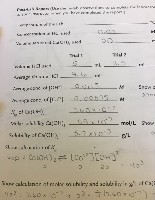 Solved Post-Lab Questions (Turn in to your Instructor with | Chegg.com