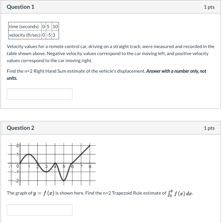 Solved Question 1 1 pts time (seconds) 0 5 10 velocity | Chegg.com