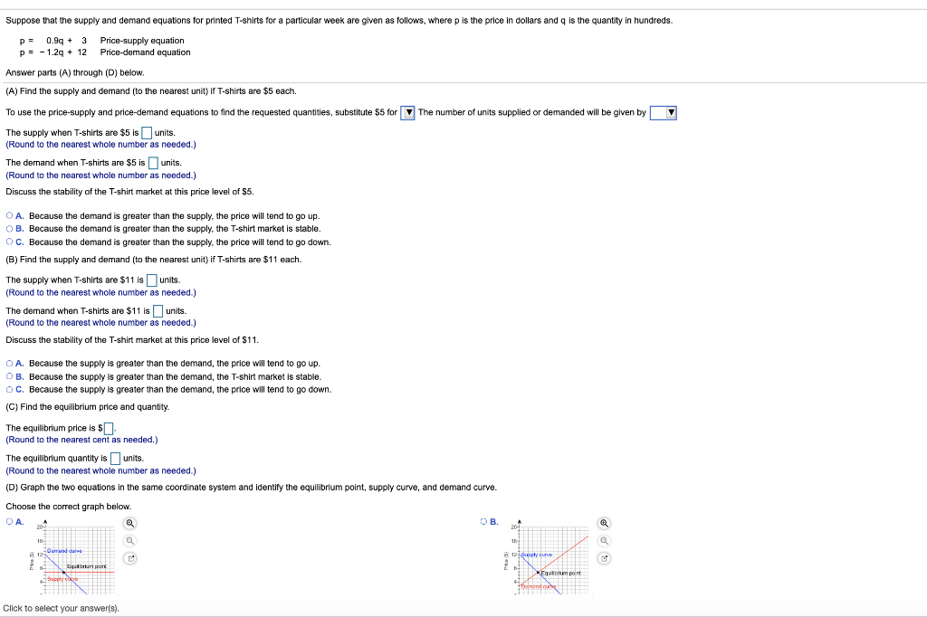 Solved Suppose that the supply and demand equations for