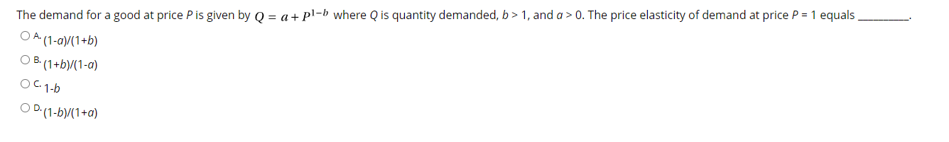 Solved A. (1−a)/(1+b) B. (1+b)/(1−a) C. 1−b D. (1−b)/(1+a) | Chegg.com