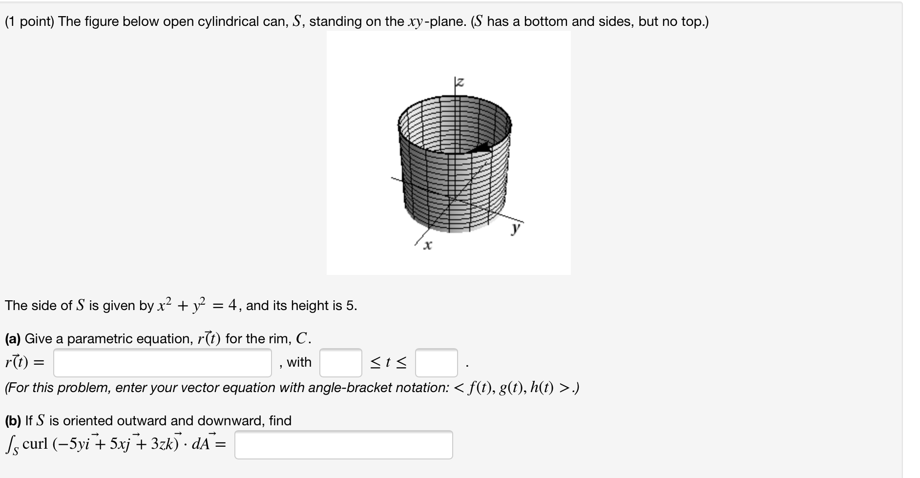 Solved (1 point) The figure below open cylindrical can, S, | Chegg.com