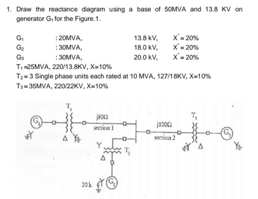 Solved 1. Draw The Reactance Diagram Using A Base Of 50MVA | Chegg.com